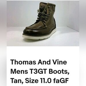 MEN THOMAS AND VINE T2GT GENUINE TAN LEATHER BOOTS SIZE: 11